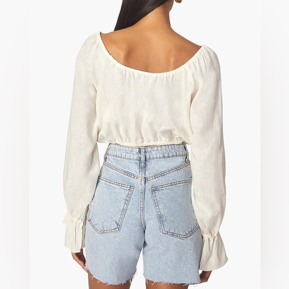 NWT WeWoreWhat On/Off Shoulder Tie Front Linen Blend Top - Picture 5 of 6